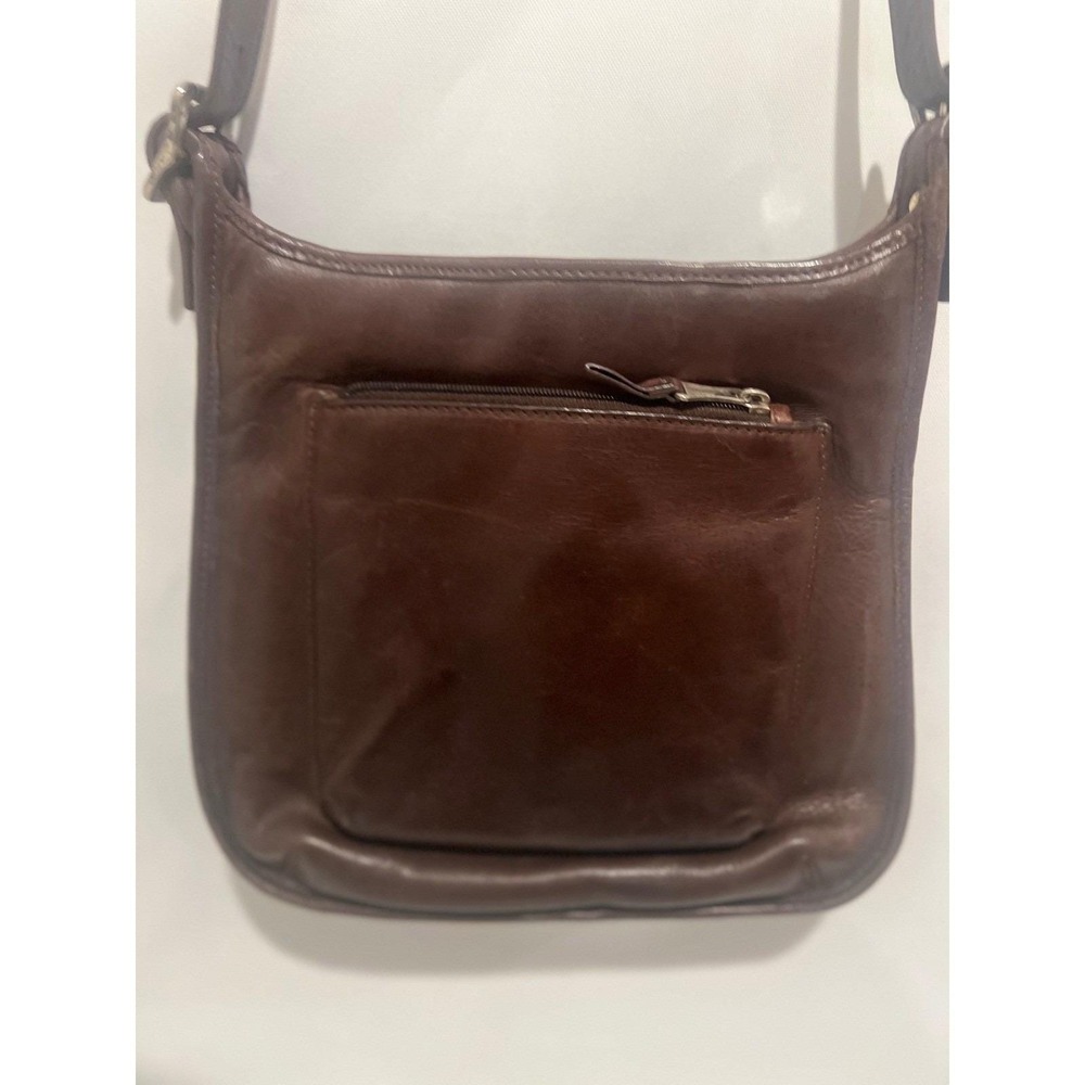 Fossil Crossbody Bag Brown Leather Messenger Zippered Pockets Adjustable Strap